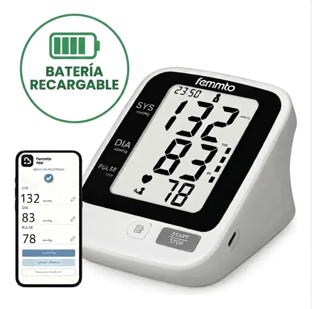 Tensiometro Digital Brazo Presion Arterial Aparato Para Tomar Presion Batería Recargable Usb Medidor Automatico Femmto Blanco