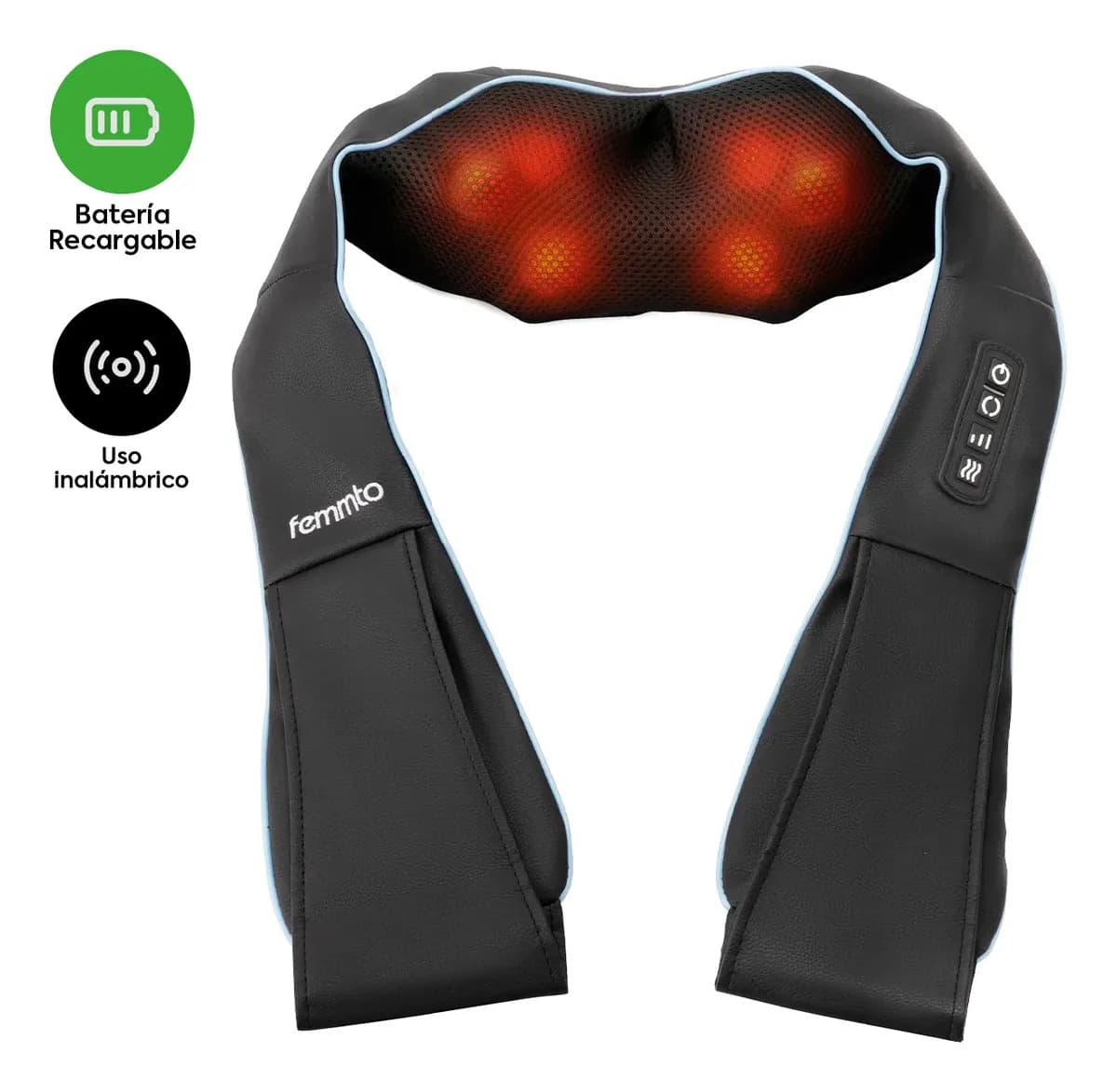 Masajeador Cervical Eléctrico Portatil Inalambrico Batería Recargable Usb Femmto Relajación Cuello Espalda Lumbar Negro